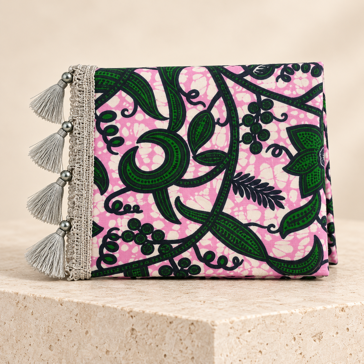 Pochette coussin fleuri vert