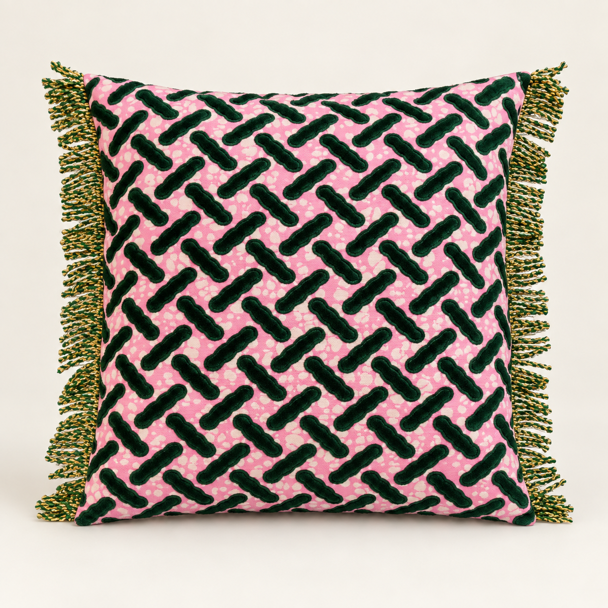 Pochette coussin vert à motifs